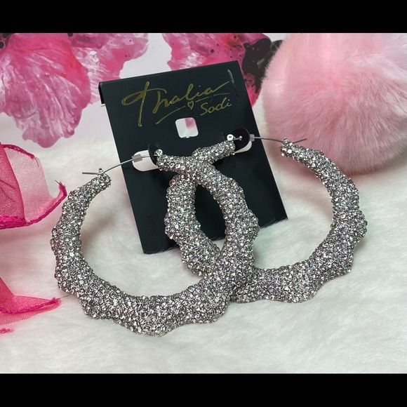 NWT THALIA SODI LARGE SILVER BAMBOO HOOP EARRINGS - Picture 7 of 7